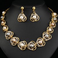 SET668 - Korean Style Bridal Pearl Necklace Set